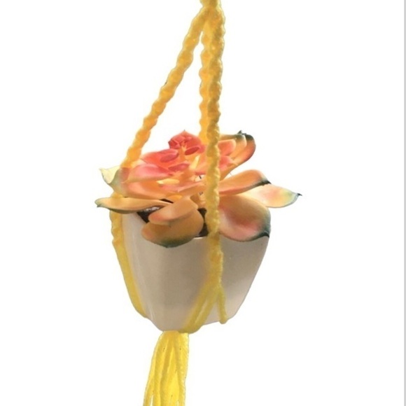 Handmade Yellow Macrame Boho Car Accessory - Picture 4 of 6